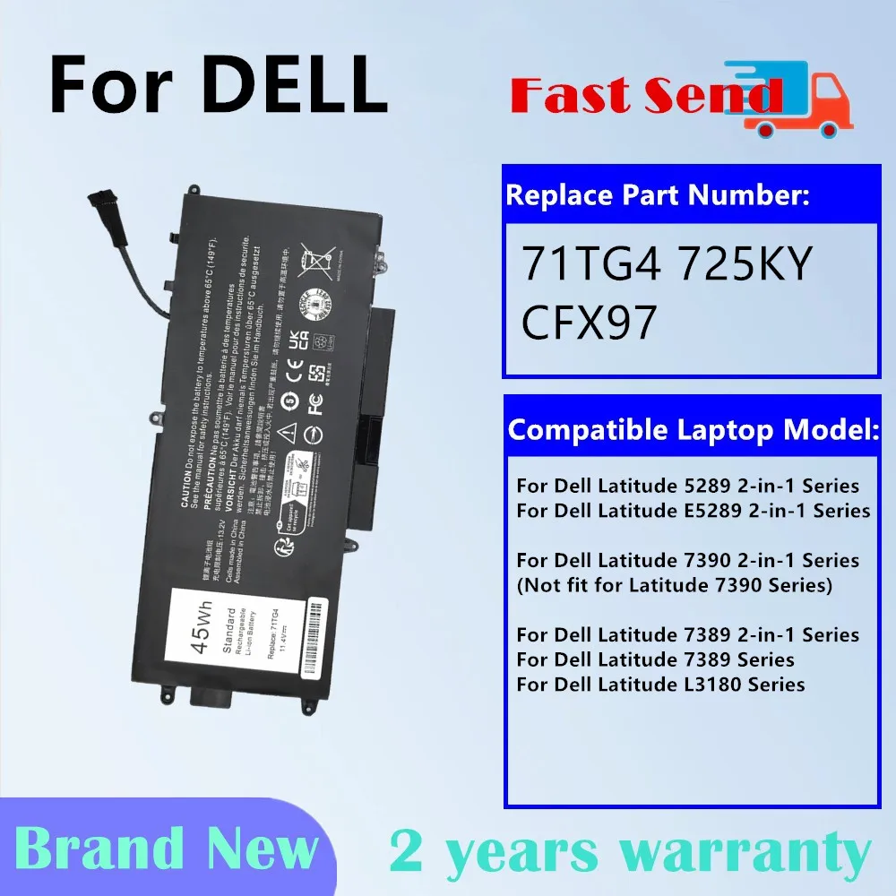 Laptop Battery For Dell Latitude 5289 E5289 7390 7389 2-in-1 L3180 71TG4 725KY CFX97 K5XWW