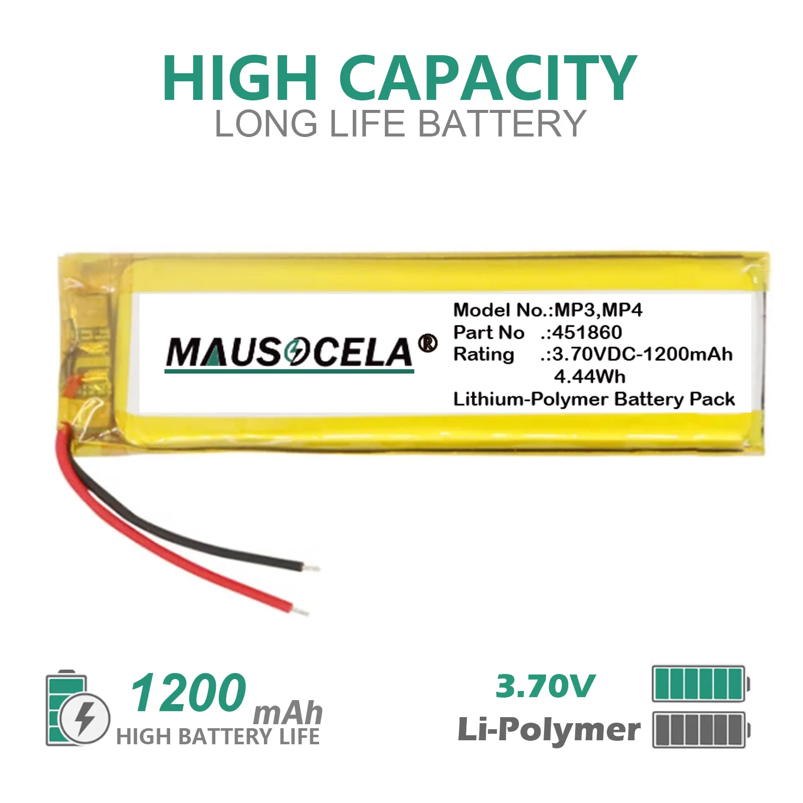

1200mAh 451860 Battery For MP3 MP4 PDA Game Controller Keyboard,Reading Pen,Bluetooth Earphones,Digital Cameras,Li-Polymer,3.70V
