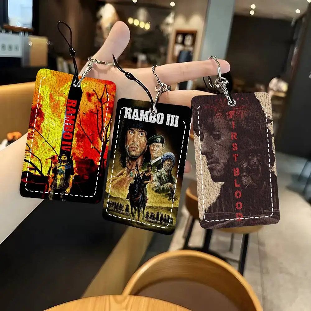 Classic Movie Rambo First Blood Vintage Film Card Wallet With Keychain PU Leather Printed Pattern Card Holder