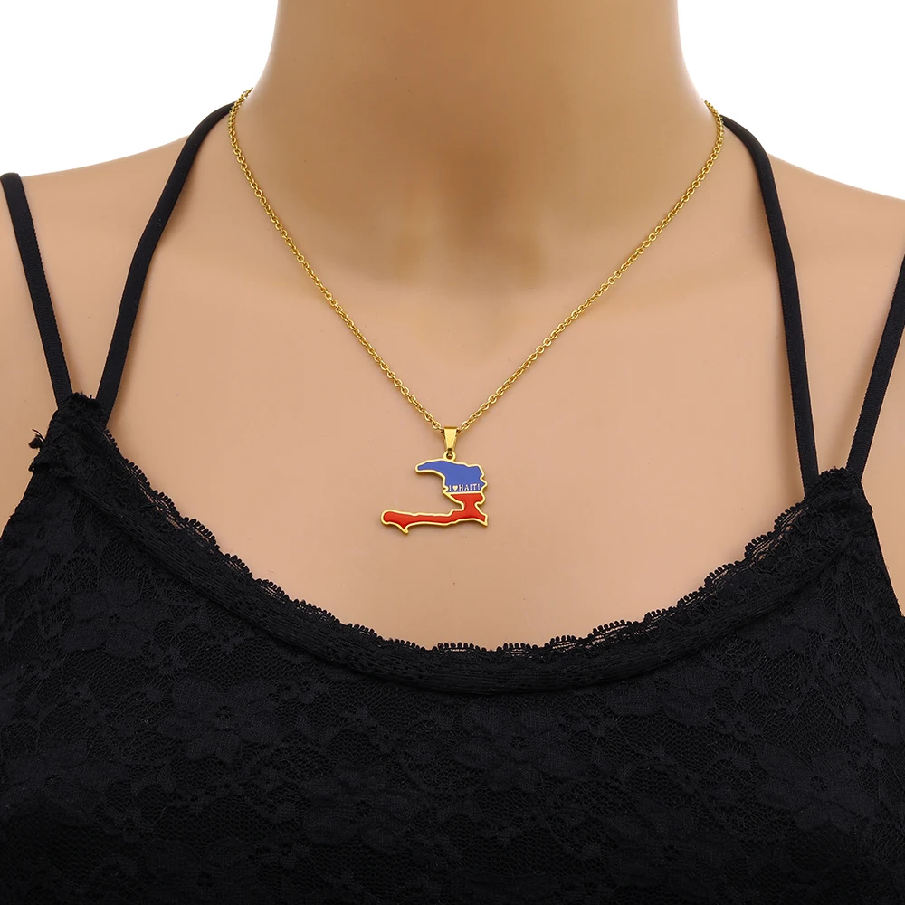 Fashion Best-selling Stainless Steel Enamel Haiti Necklace Unisex Geometric Titanium Steel Pendant Couple Necklaces