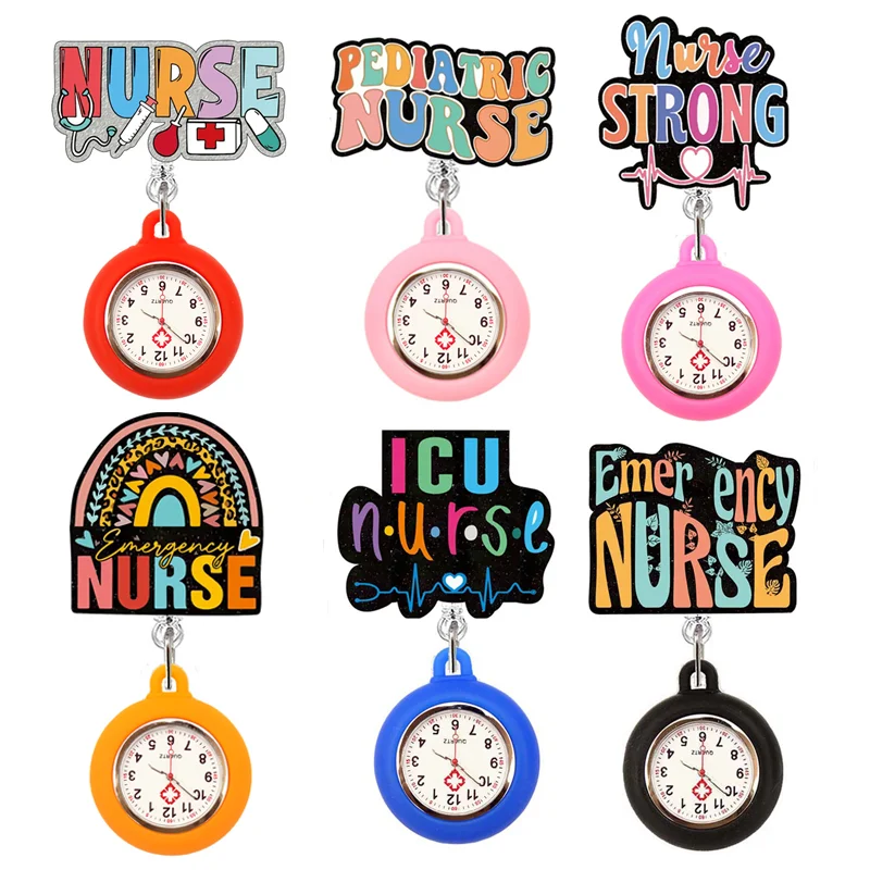 Glitter Acrylic Hospital Acrylic Pediatric Nurse ICU Doctor Alligator Clip Pocket Watches Medical Hang Clock Gift