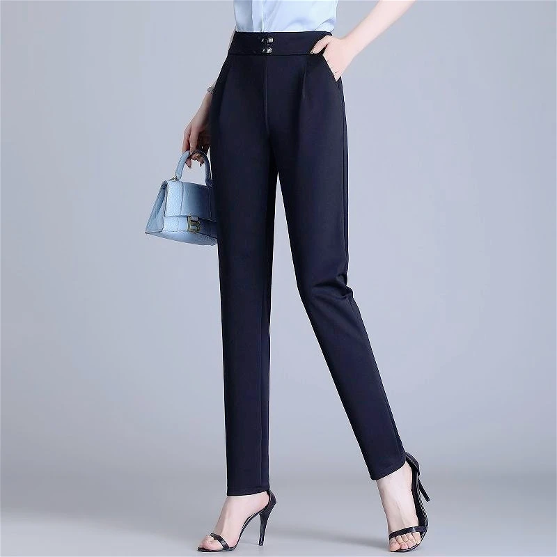 Invisible Zipper Crotch Pants Suit Harlan Summer Ice Silk Elastic High Waist Thin Straight Versatile Drape Slim and Long Legs