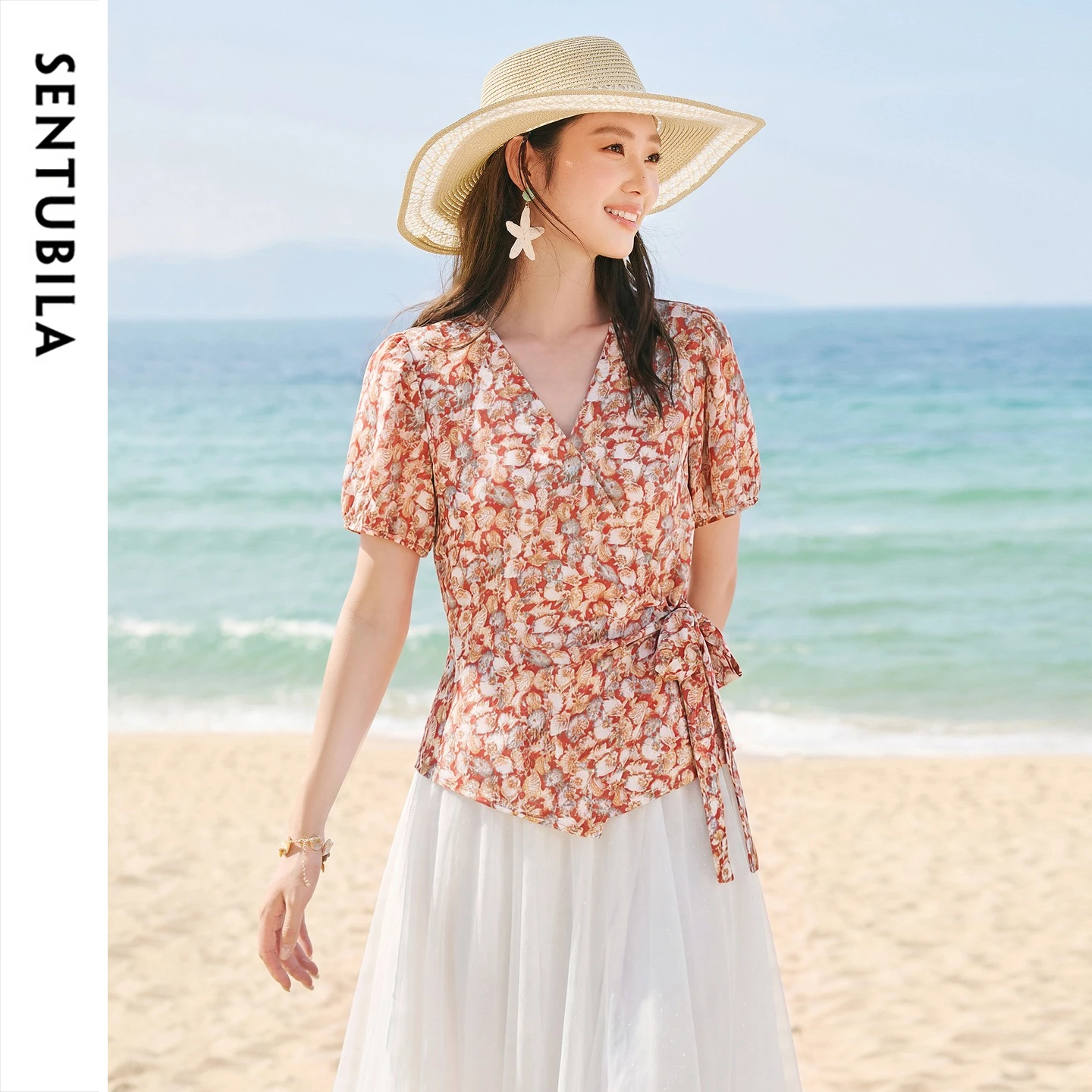 Wrap Blouse Chiffon - Chemisier en mousseline SENTUBILA pour femme,