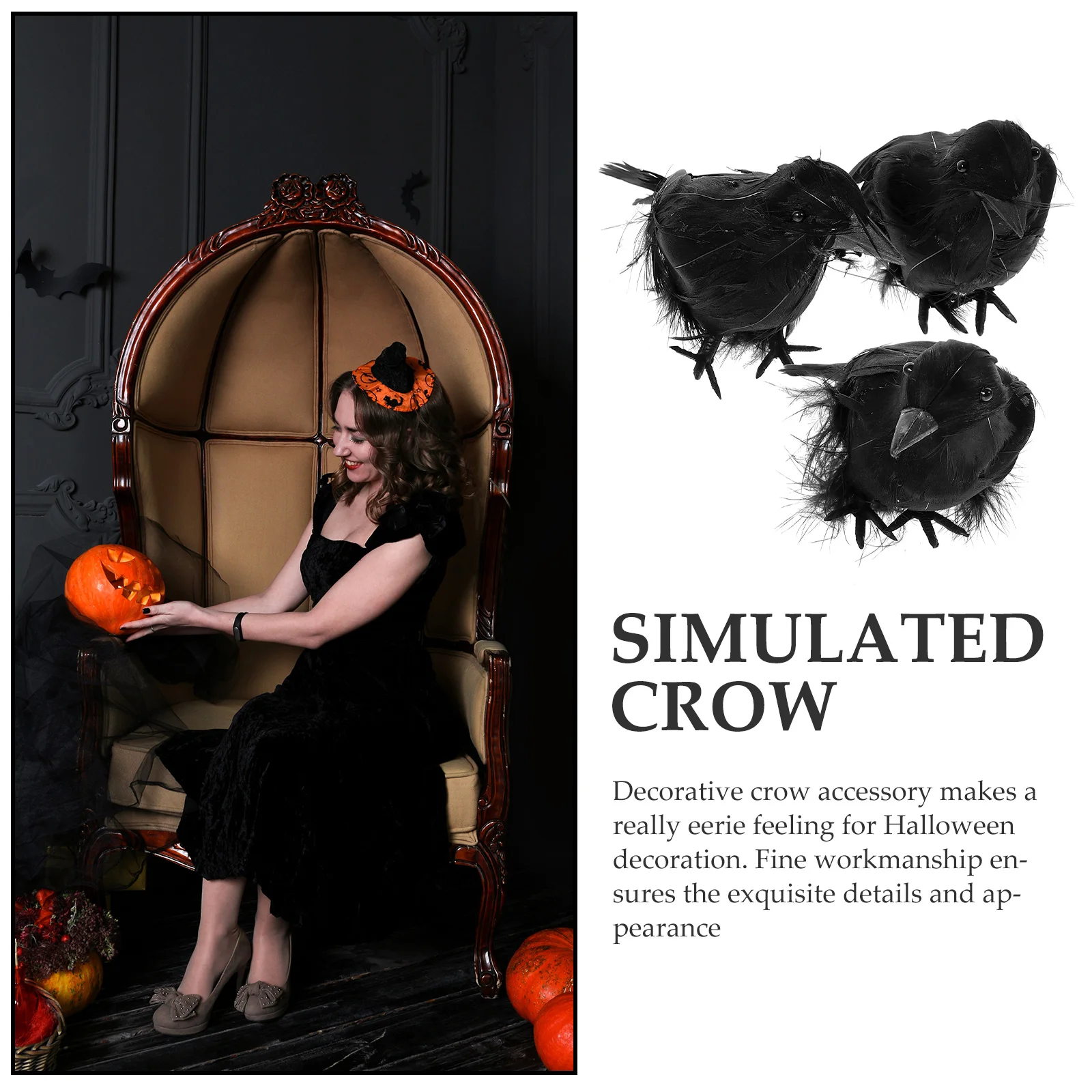 

3Pcs Halloween Crows Realistic Crows Decorations Spooky Black Lifelike Bird Haunted House Prop Crow Figurine Crow Tricky Toy