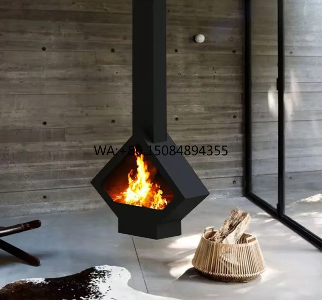 Indoor Modern Style Suspended Chimney Fireplace Wood Burning Stove Ceiling Mounted Suspended Fireplace