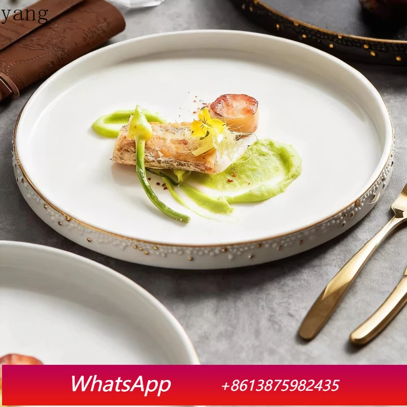 

LMM Creative White Plate Japanese Salad Household Ceramic Steak Western Plate Tableware Plate