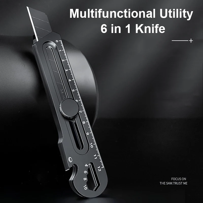 6 in 1 Multifunctional Utility Knife 18MM Black/Silver нож канцелярия Estilete Cutter Aluminum Alloy Heavy  Premium Stationery