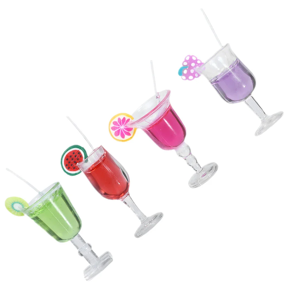 

4 Pcs Toys Dollhouse Cocktail Miniature Accessories Fake Prop Micro-landscape Decoration Room Simulation Drink Bottle Model Cup