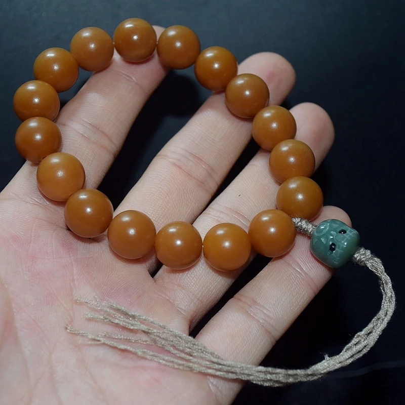 Root A- , White Jade , Weathered Bodhi Seed A-Dai Single-Loop Couple's Bracelet