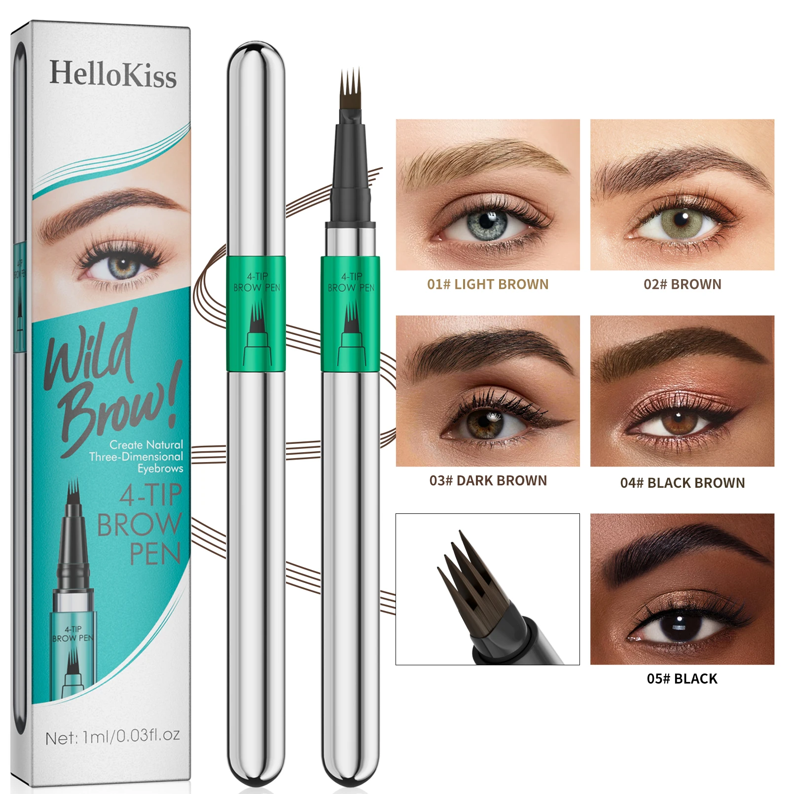 Vierklauwige schets wenkbrauwpotlood zwart bruin grijs vloeibaar wenkbrauwpotlood waterdicht langdurig 3D microblading wenkbrauwpen