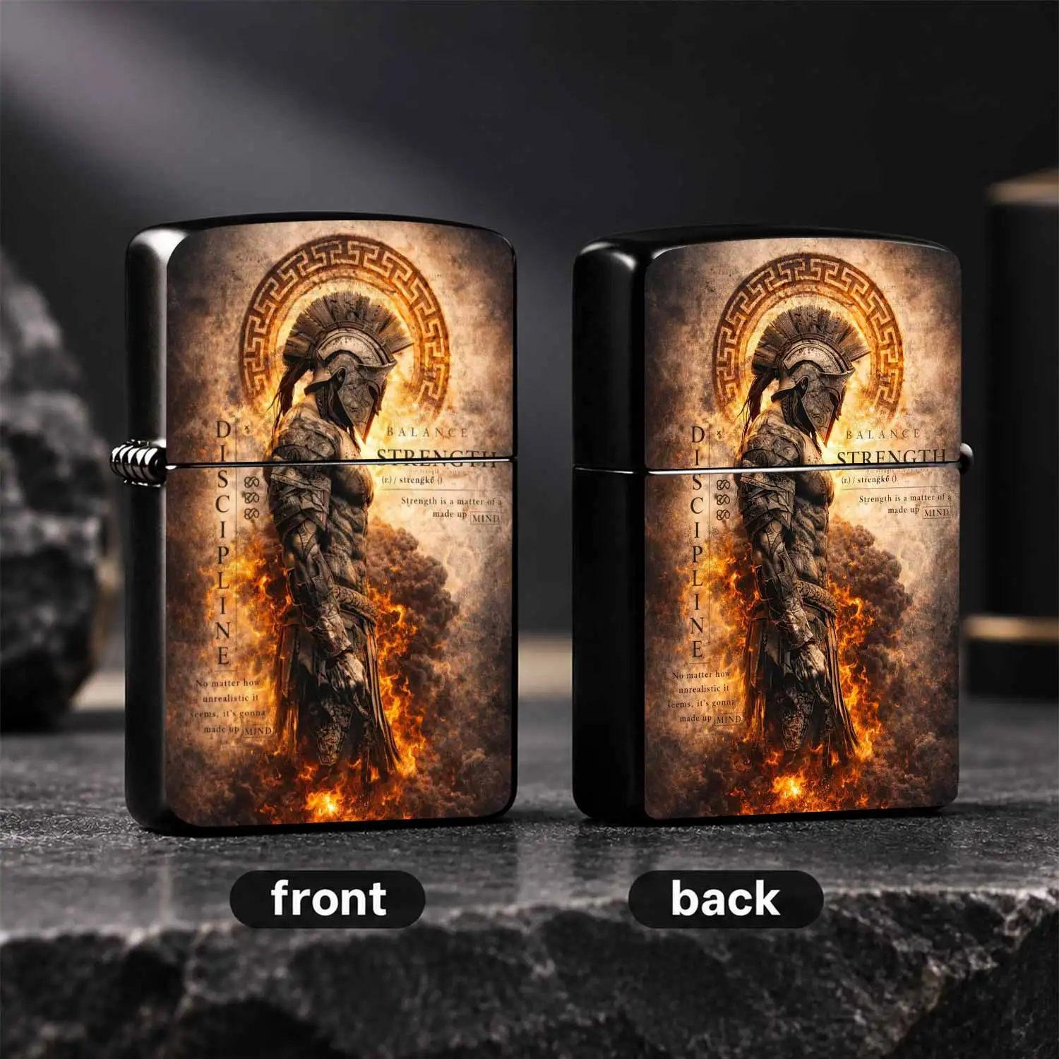 Spartan Themed Lighter, Discipline Strength Inspirational Design, Stylish Portable Igniter For All Scenarios, Exquisite Motif Gift For Daily Use, Aesthetic Durable Accessory With Uplifting Meaning For Personal Collection A Humorous And Inte