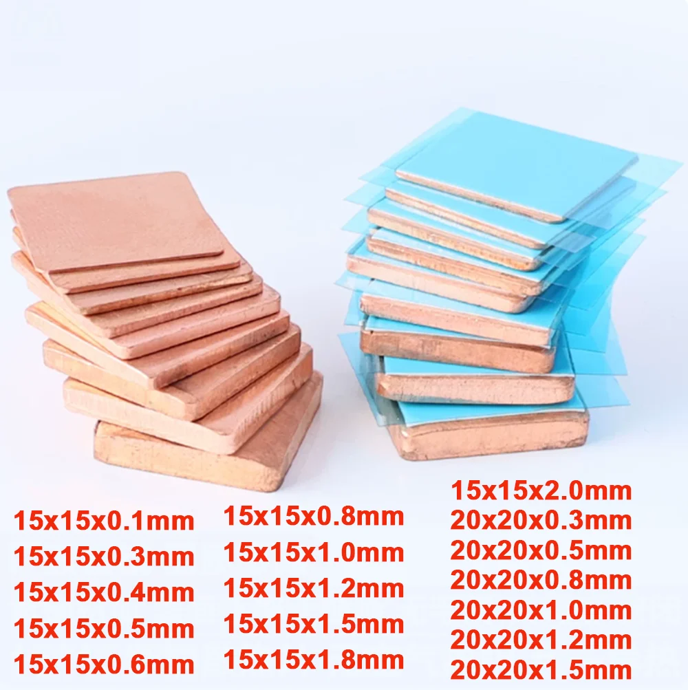 0.1/0.3/0.4/0.5/0.6/0.8/1.0/1.2/1.5~2mm Laptop Copper Sheet Plate Strip Shim Thermal Pad Heatsink Sheet For GPU CPU RAM Cooling