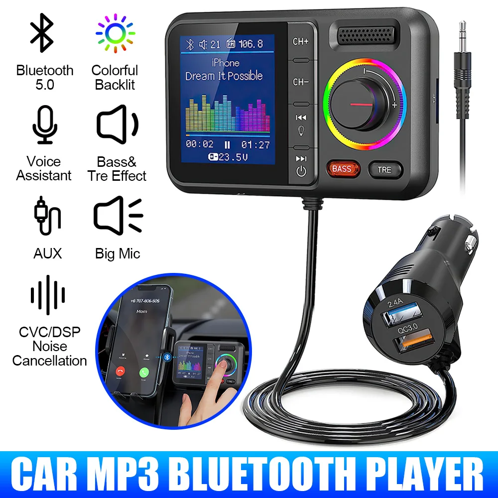 

Car FM Wireless Bluetooth Transmitter LCD MP3 Player Adapter Wireless Handsfree Car Kit with Big Screen U Disk TF Card Playback