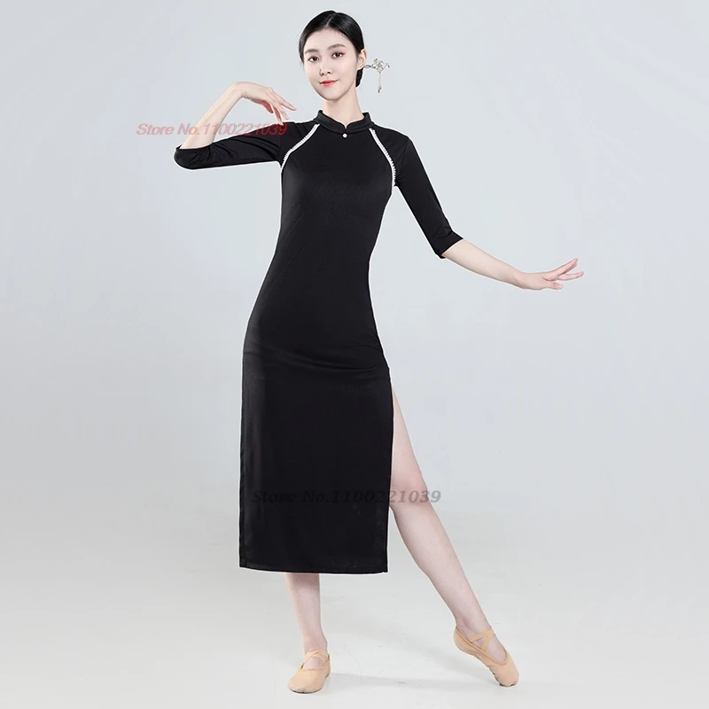 Costume de danse folklorique chinoise vintage, robe cheongsam traditionnelle en maille améliorée, robe de spectacle sur scène rétro qipao, 2025