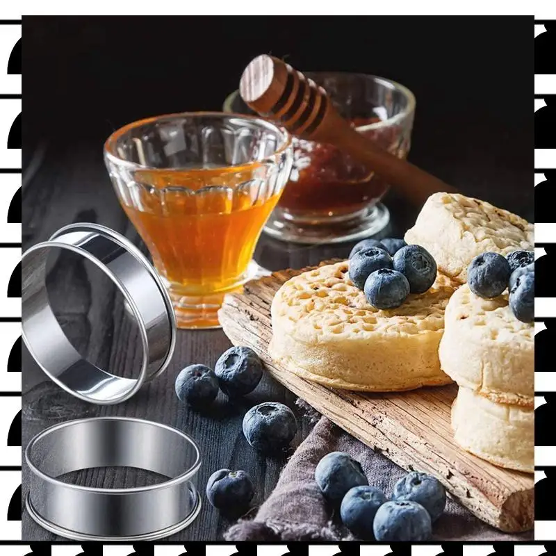 

A44U 60 Pack 4 Inch Double Rolled English Muffin Rings, Stainless Steel Crumpet Rings, Tart Rings, Round