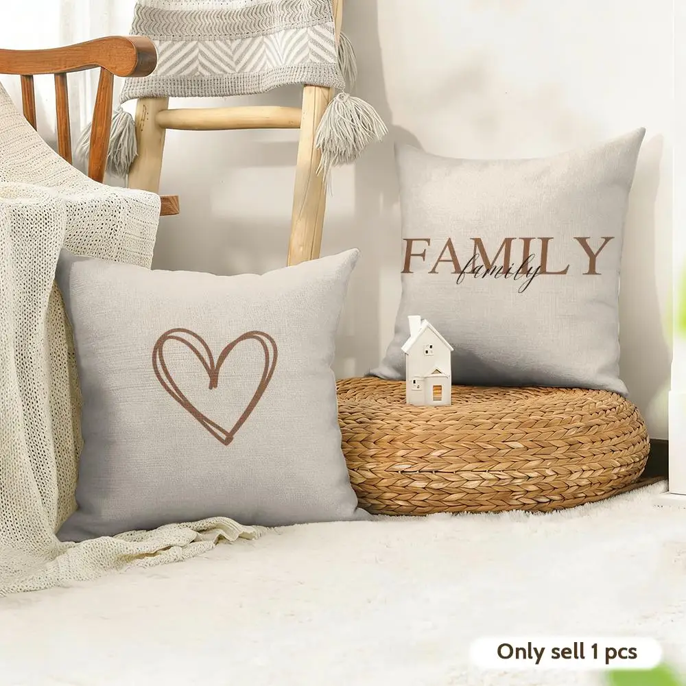 Simplicity Fashion Text Love Cushion Cover Natural Linen Organic Fabric Double-Sided Printing Room Sofa Decor Pillow Case