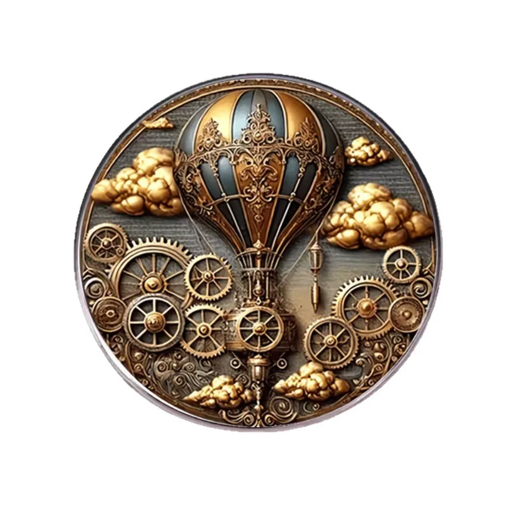 Mechanical Aesthetics Steampunk Hot Air Balloon Brooch Stainless Steel Flat Dropper Pin Clothes Backpacks Decorative Accessories