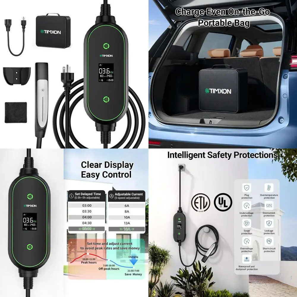 

Портативное зарядное устройство для электромобилей с уровнем 1/2 для Tesla 16 А, 240 В, 25 футов, кабель для домашнего электромобиля, адаптер NEMA 6-20P на 5-15P, NACS Co