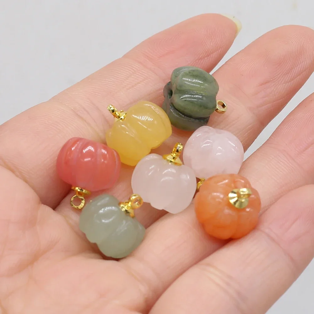 Natural Stone Agate Crystal Quartz Pumpkin Shape Pendant Bead Charm Mini Colorful Beads for Necklace Earrings Jewlery DIY Making