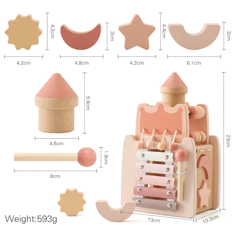 Montessori Speelgoed Baby Houten Kasteel Roze Huisblokken Speelgoed Puzzel Spel Vroege Educatie Accessoires Multifunctionele Speelgoed Baby Geschenken