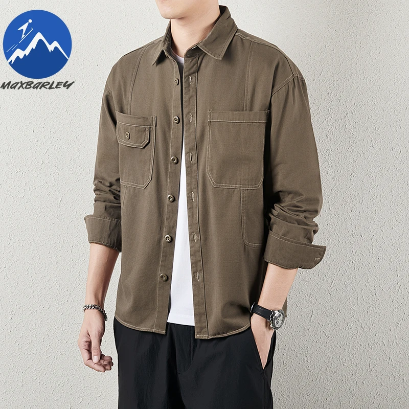

Maxbarley новая рубашка для мужчин, японская ретро-мода, блузки с длинными рукавами, 2026, весенне-осенняя рубашка с лацканами для путешествий и кемпинга