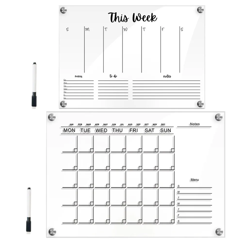 

2Sets Transparent Acrylic Erasable Note Board Handwritten Weekly to Do List Planner with Modern Minimalist Design for Desk Wall