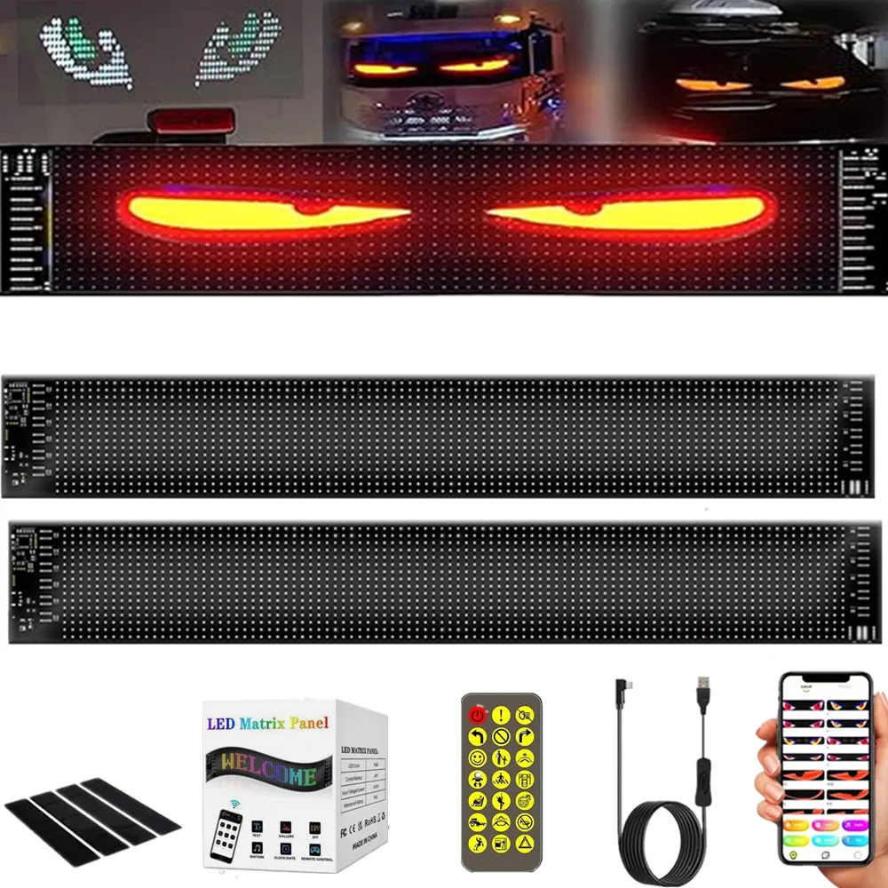 

2PCS Bluetooth App Trucks Eyes LED Windshield Remote Control Devil's Eye LED Sign Glowing USB Lamp Screen Panel Display for Car