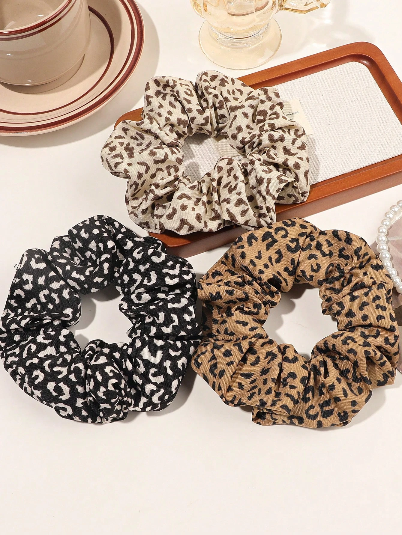 3 قطع أنيقة خمر ليوبارد طباعة النسيج توك شعر، إكسسوارات الشعر المنزلية اليومية العلاقات الشعر Scrunchy العلاقات الشعر، قطعة الرأس