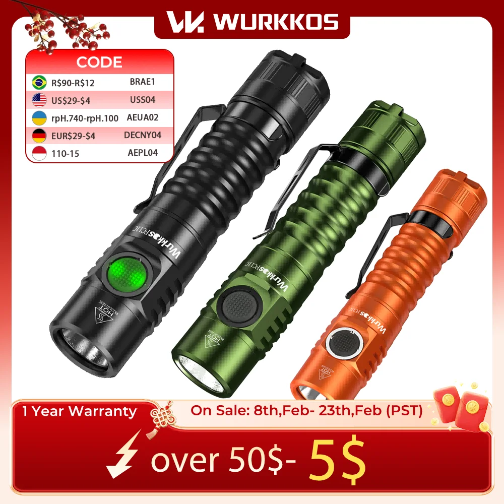 Wurkkos FC11C Nichia 519A Buck Circuit Hiking 18650 Flashlight Max output 1200 LM USB C Rechargeable EDC Torch