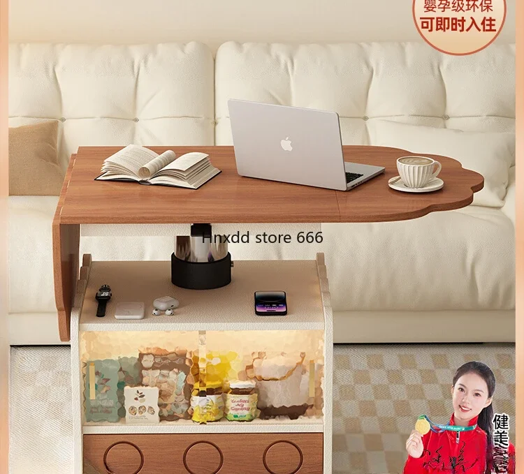 Cream antique foldable lifting coffee table solid wood living room sofa mobile tea table household small tea table