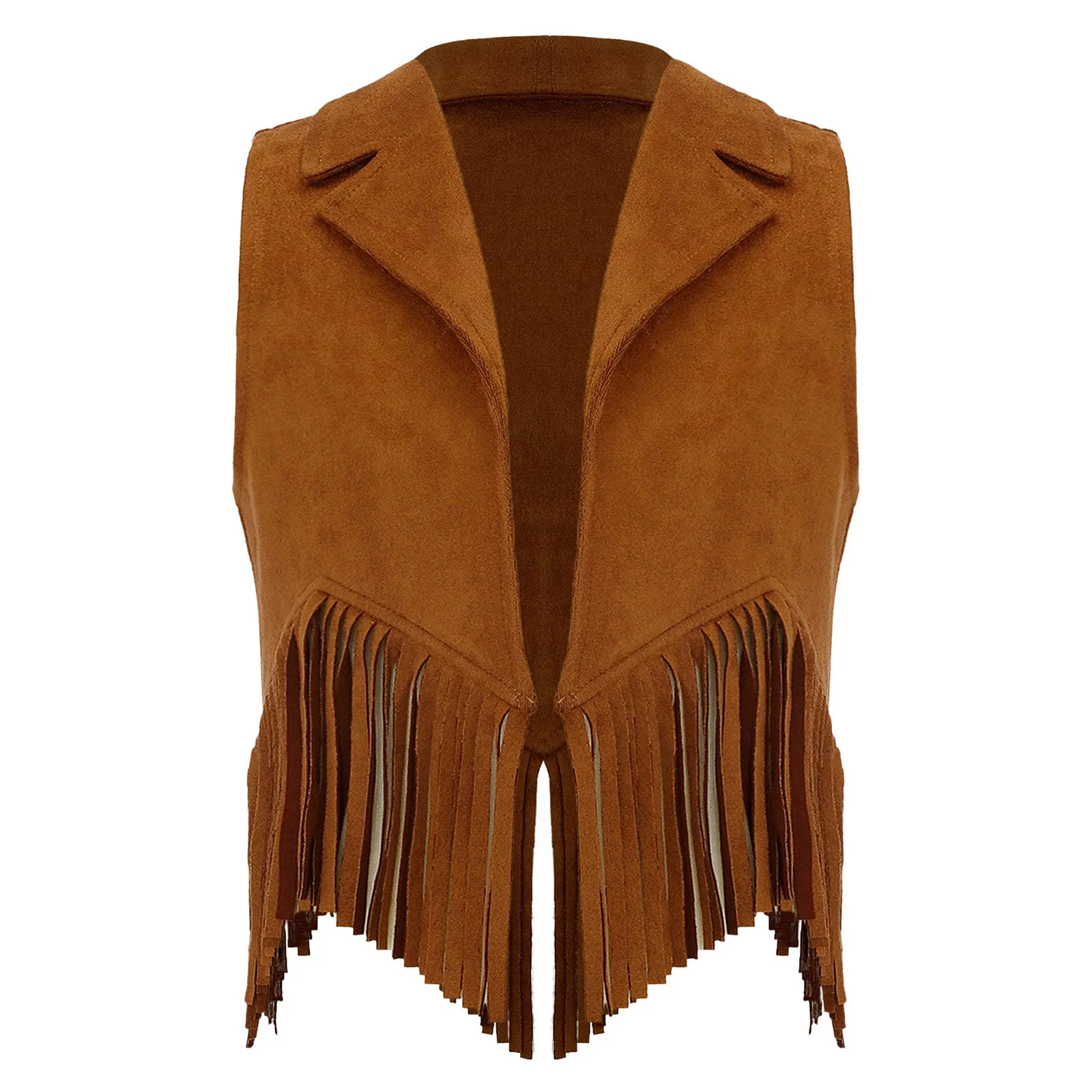 Girls Suede Open Front Tassels Fringe Vest Dress Up Western Cowboy Cowgirl Cosplay Costume Halloween Role Play Cowboy Costume