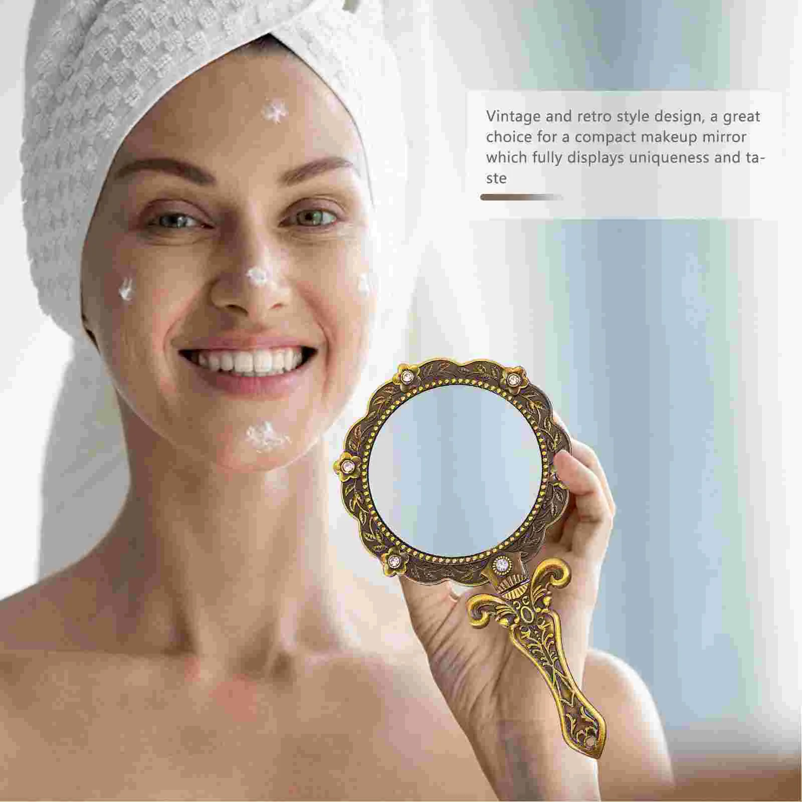 Portable Vintage Vanity Mirror Handheld Oval Round Mirror Pocket Zinc Alloy Retro Mini Mirror Noble Ancient Mirror Beauty Tools