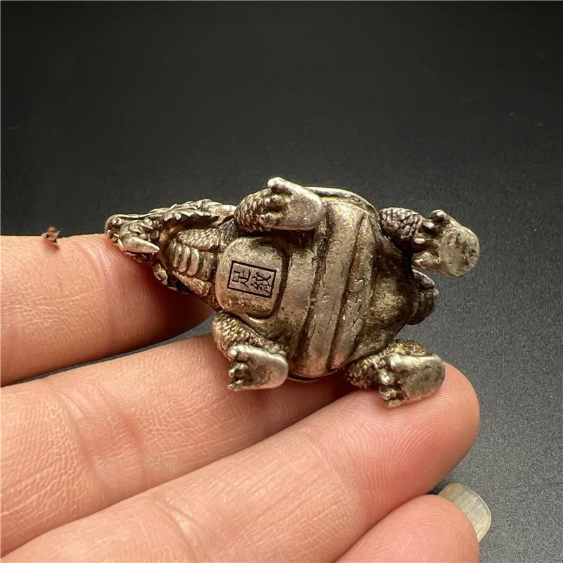 Dragon Turtle Figurines Vintage Silver Emerald Gem Dragon Turtle Sculpture Crafts Tea Pets Collectible Decorative Statues