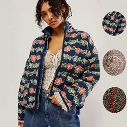 Fashion Vintage Flower Printed Cotton Jacket Women Fashion Long Sleeve Short Cardigan 2023 Autumn Ladies Chic High Streetwear