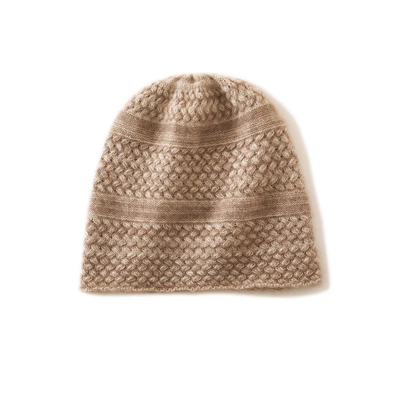 100% Pure Cashmere Knitted Hat Unisex Autumn Winter Warm Ear Protection Floral Patterned Snug Fit Head Cover for Men And Women