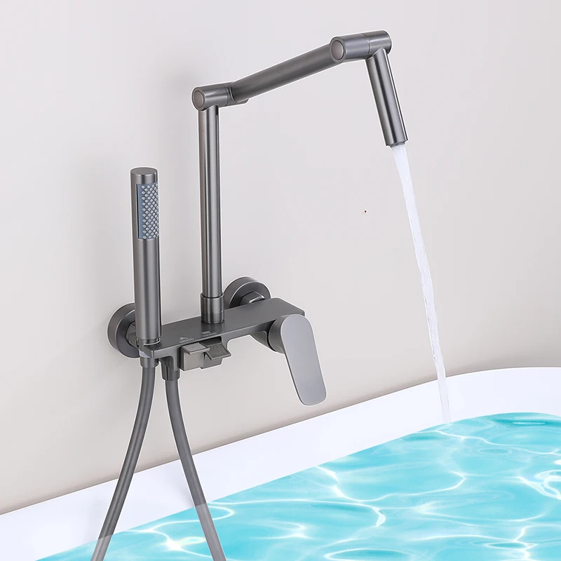 

All-copper digital display extended folding bathtub faucet hot and cold bathroom simple shower set into the wall heightening fau