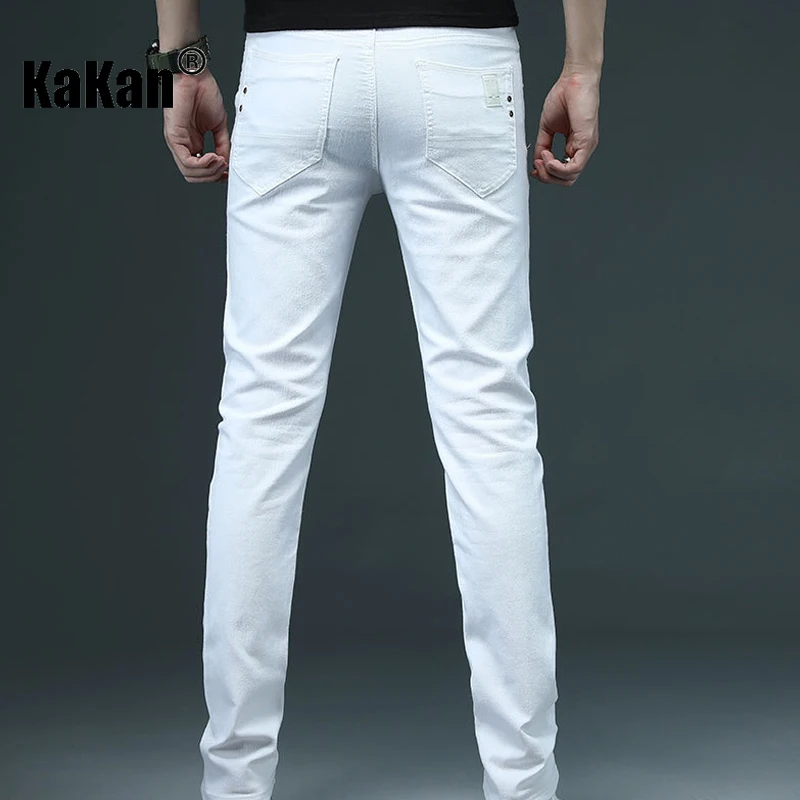 Kakan-y2k nuevos pantalones vaqueros blancos para hombre, pantalones vaqueros largos versátiles y elegantes ajustados, marca de pantalones vaqueros para hombre