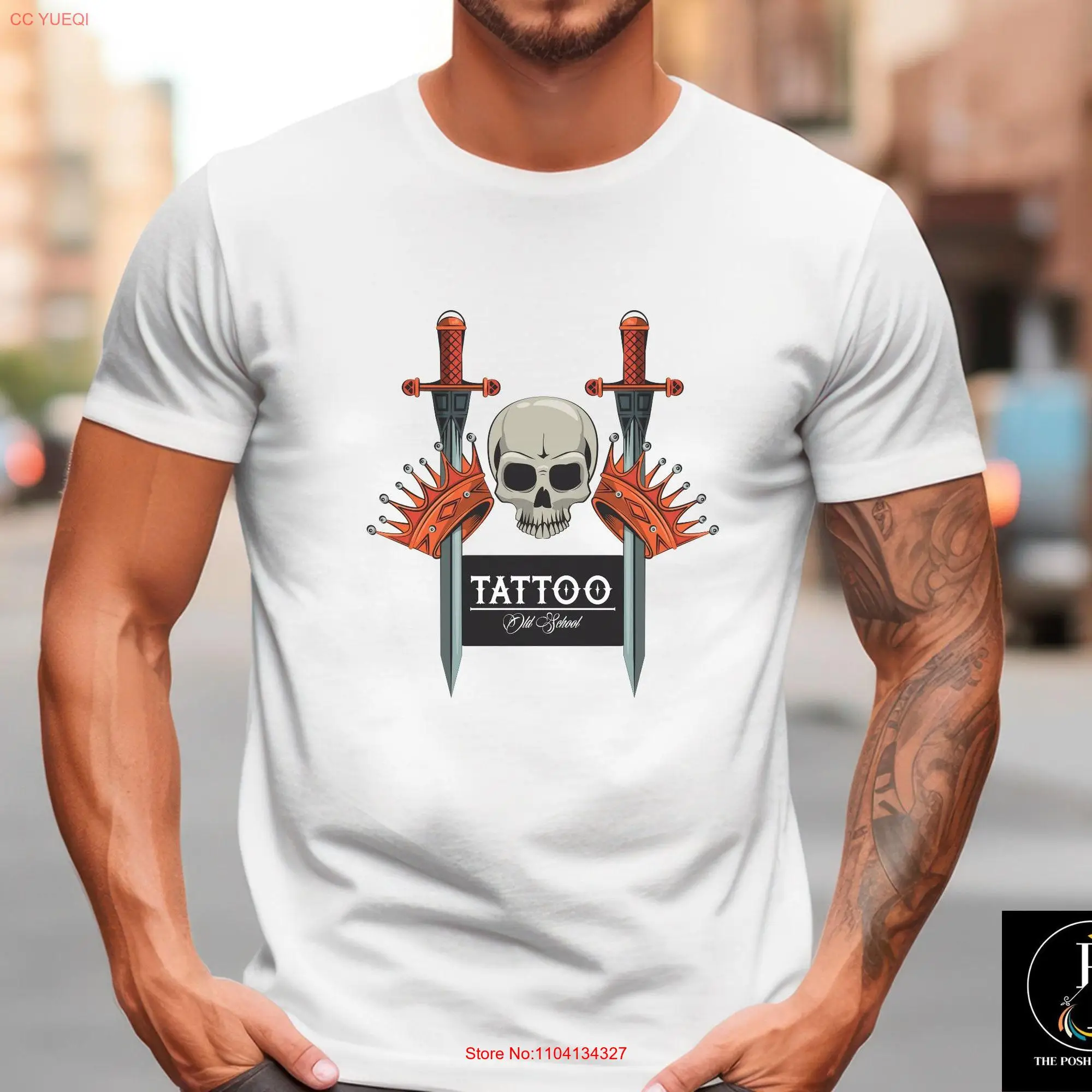 Skull Old School Tattoo T Shirt uisex knife gift for him Husband lover long or short sleeves