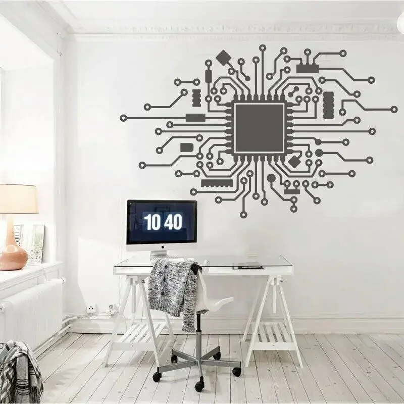 Circuit Board Wall Sticker IT Computer CPU Chip Game Technology Network Company Office Room Decorative Art Vinyl Decal B2