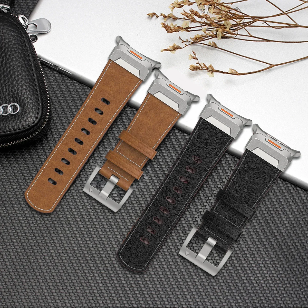 Samsung Galaxy Watch Ultra 47mm用 高級レザーバンド クイックフィット メンズ ビジネスベルト Samsung GALAXY ULTRA 47MM ブレスレット対応