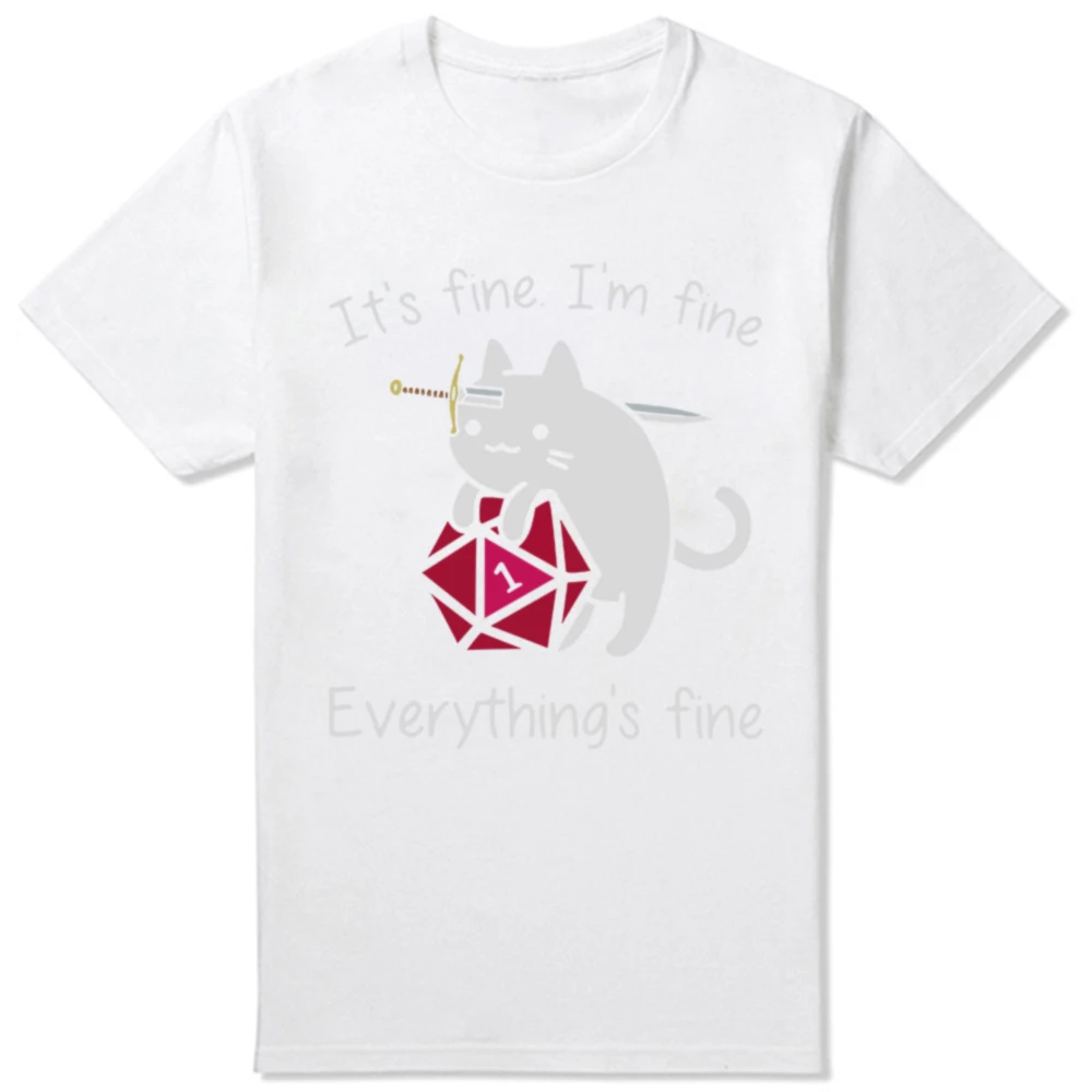 It's Fine I'm Fine DND Streetwear Dungeon Dragon T Shirt Dnd Dragon Dice Rpg T-Shirt Men Clothing Hombre Camiseta Tops Tees