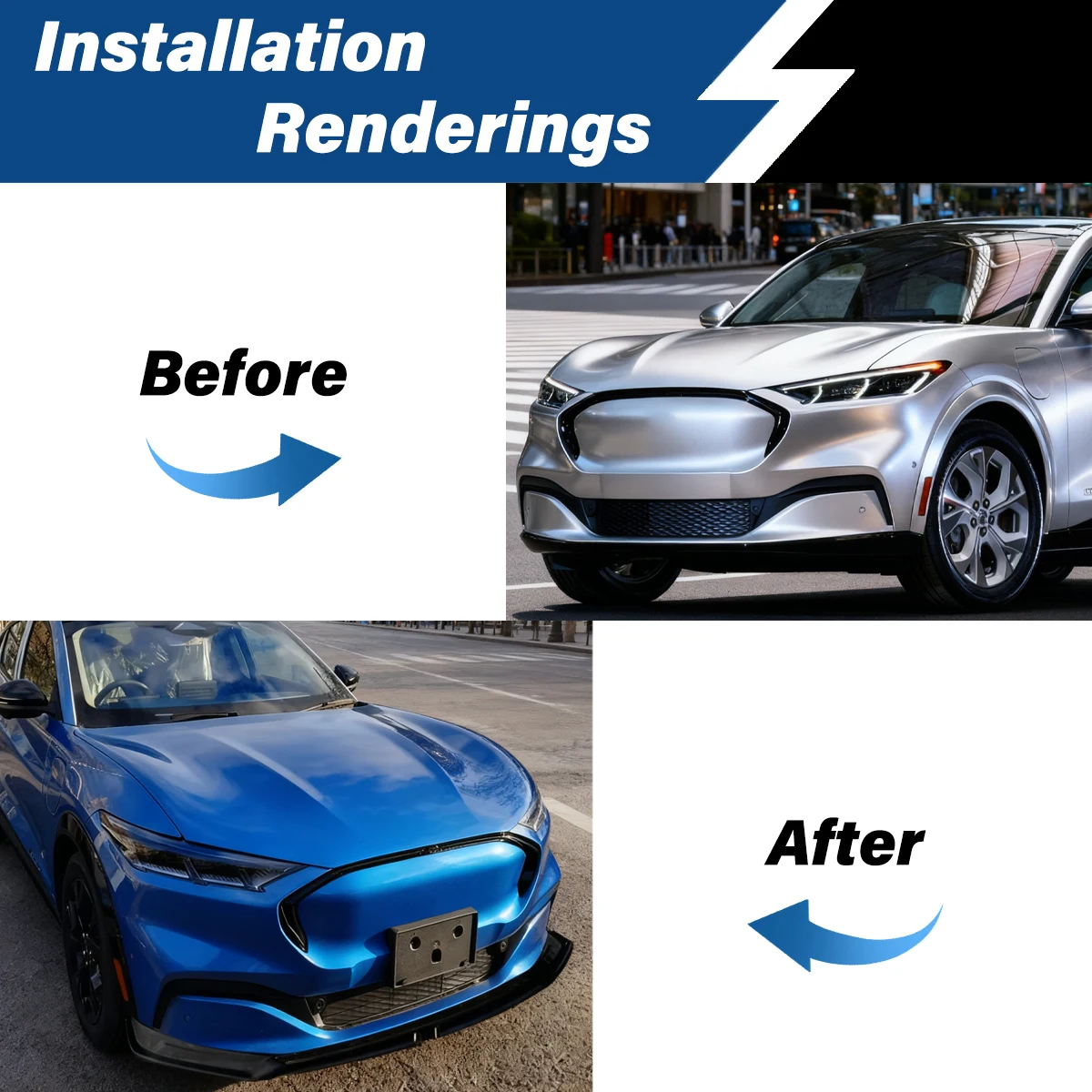 For Ford Mustang Mach E 2021 2022 2023 Automobile Front Bumper Lip Sports Style Spoiler Splitter Diffuser Body Modification Kit