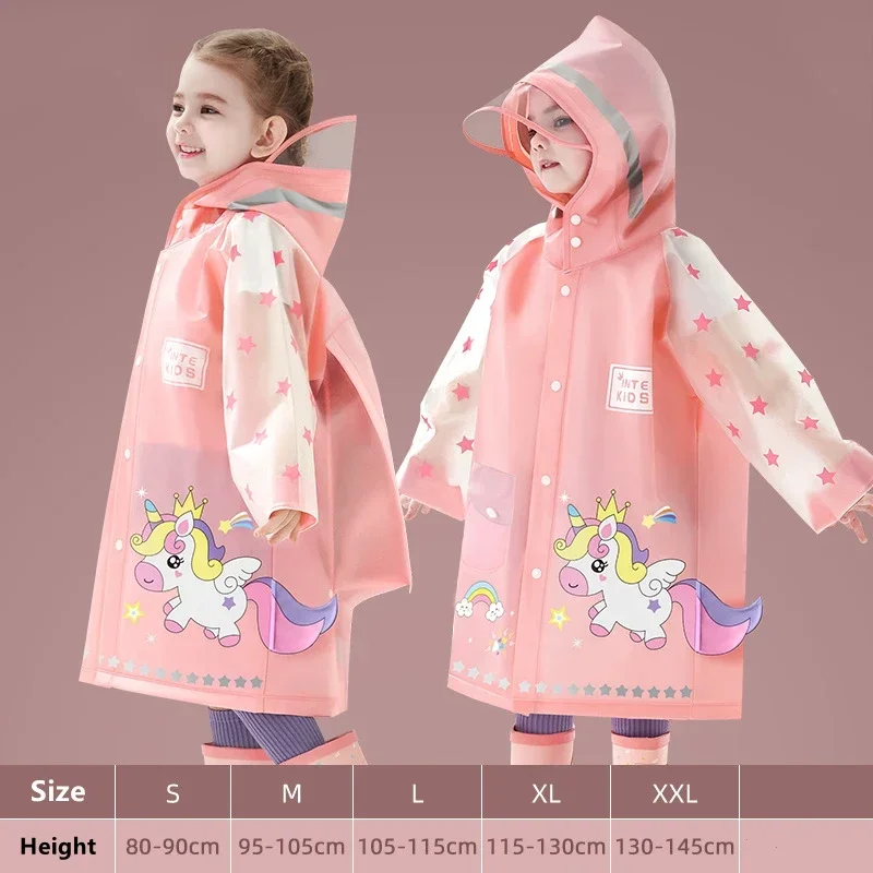 Kids Raincoat Waterproof Rain Poncho Cartoon Unicorn Dinosaur Children School Student Rainsuit Boys And Girls Travel RainWear