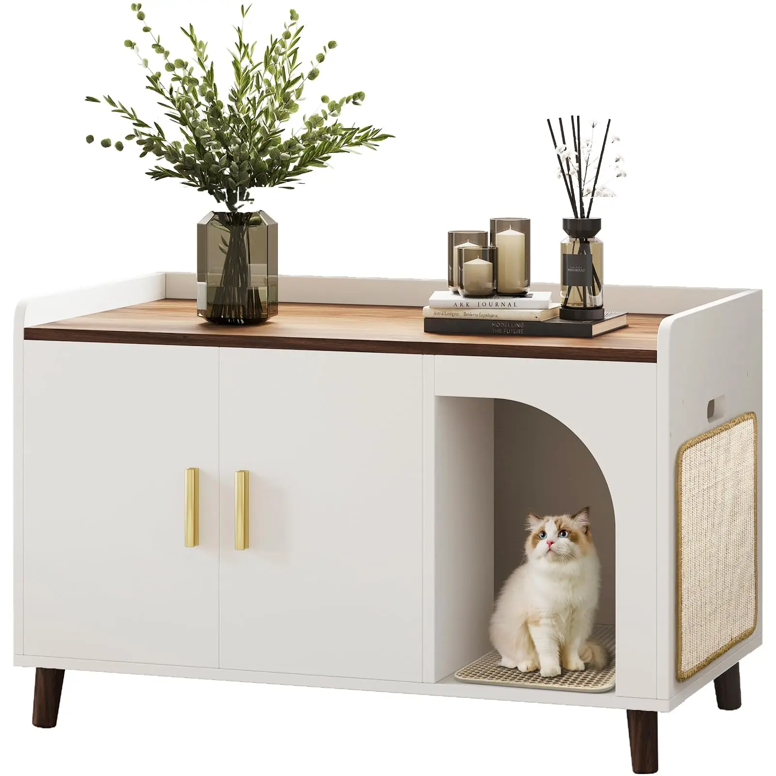 

XIANGLONG Wooden Corner Hidden Cat Box Enclosure Cat House Furniture With Door Cat Washroom Toilet Bench