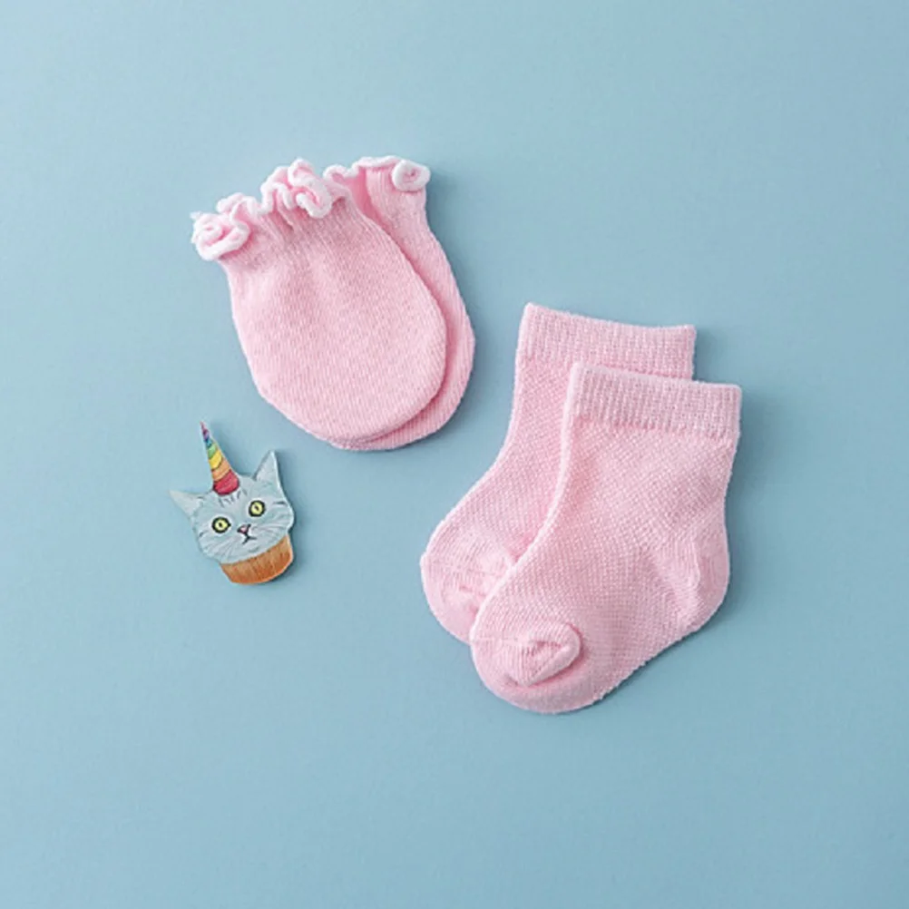 4 pares de guantes de bebé, manoplas de algodón suave antiarañazos, calcetines infantiles transpirables, calcetines cálidos de protección para niños