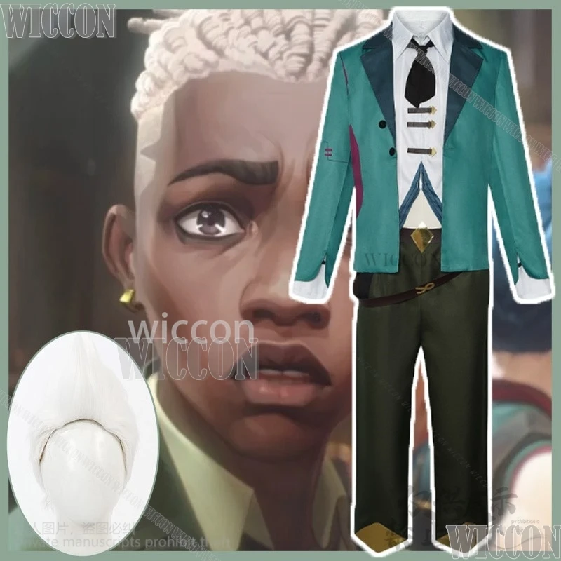 Ekko Dress Cosplay Anime Game LOL Arcane S2 Costume Green Suit Uniform Top Pant Wigs FMan Halloween Christmas Party Customized