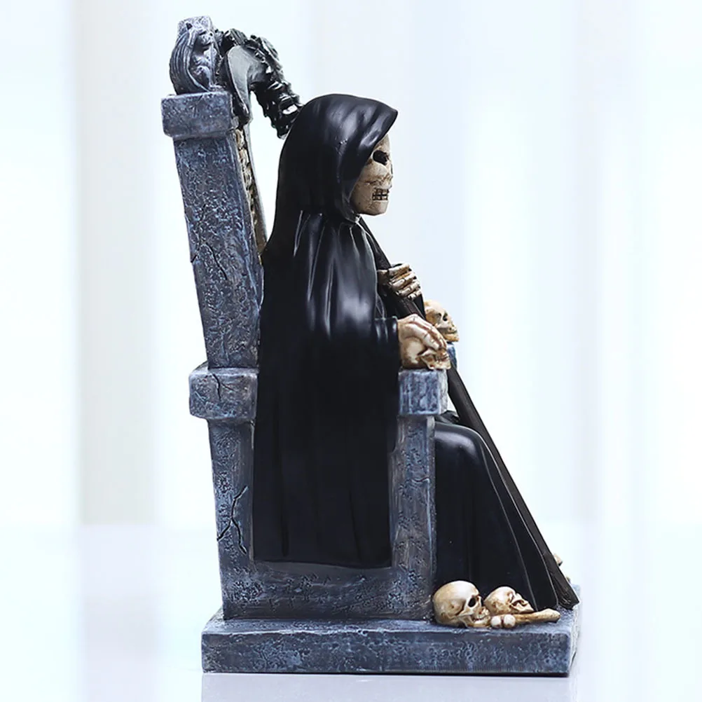 1Pcs Skull Head Throne Resin Decor Halloween Decoration Grim Reaper Sculpture Party Tabletop Ornament Gift Skull Throne Decor