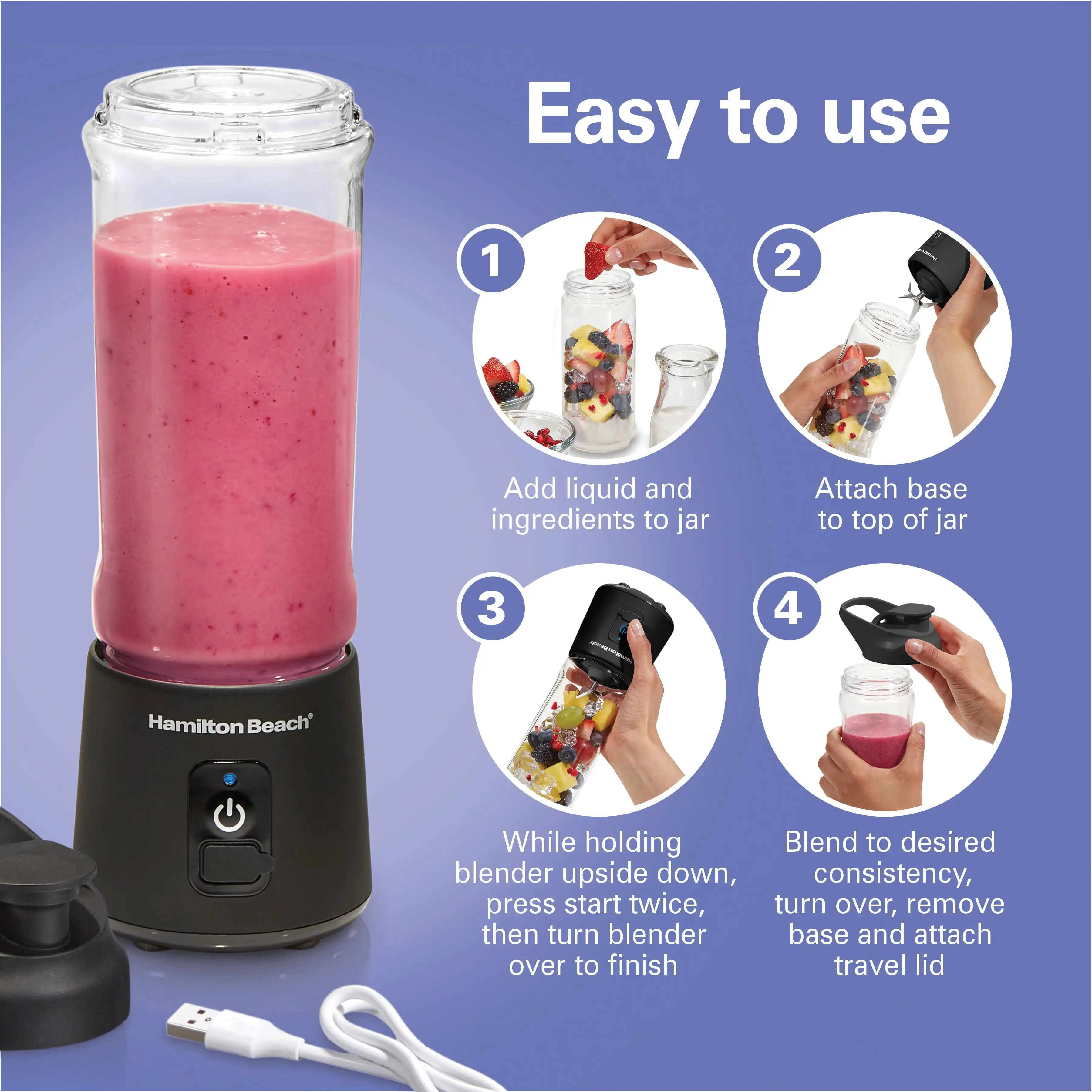 Blend Now Portable Cordless Blender 16 Oz. Jar with Travel Lid Black New Portable Wireless Mixer Designed with Portable Wireless