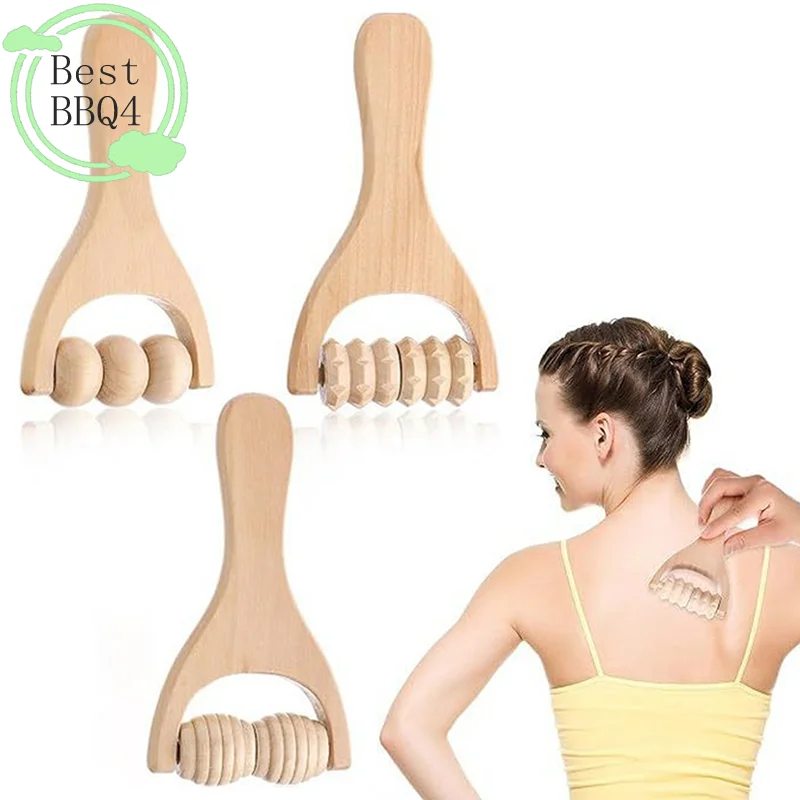 (BBQ4)Wooden Roller Massager Therapy Body Face Shoulder Neck Hand Push Rolling Massager Body Soothing Relaxing Massage Tool