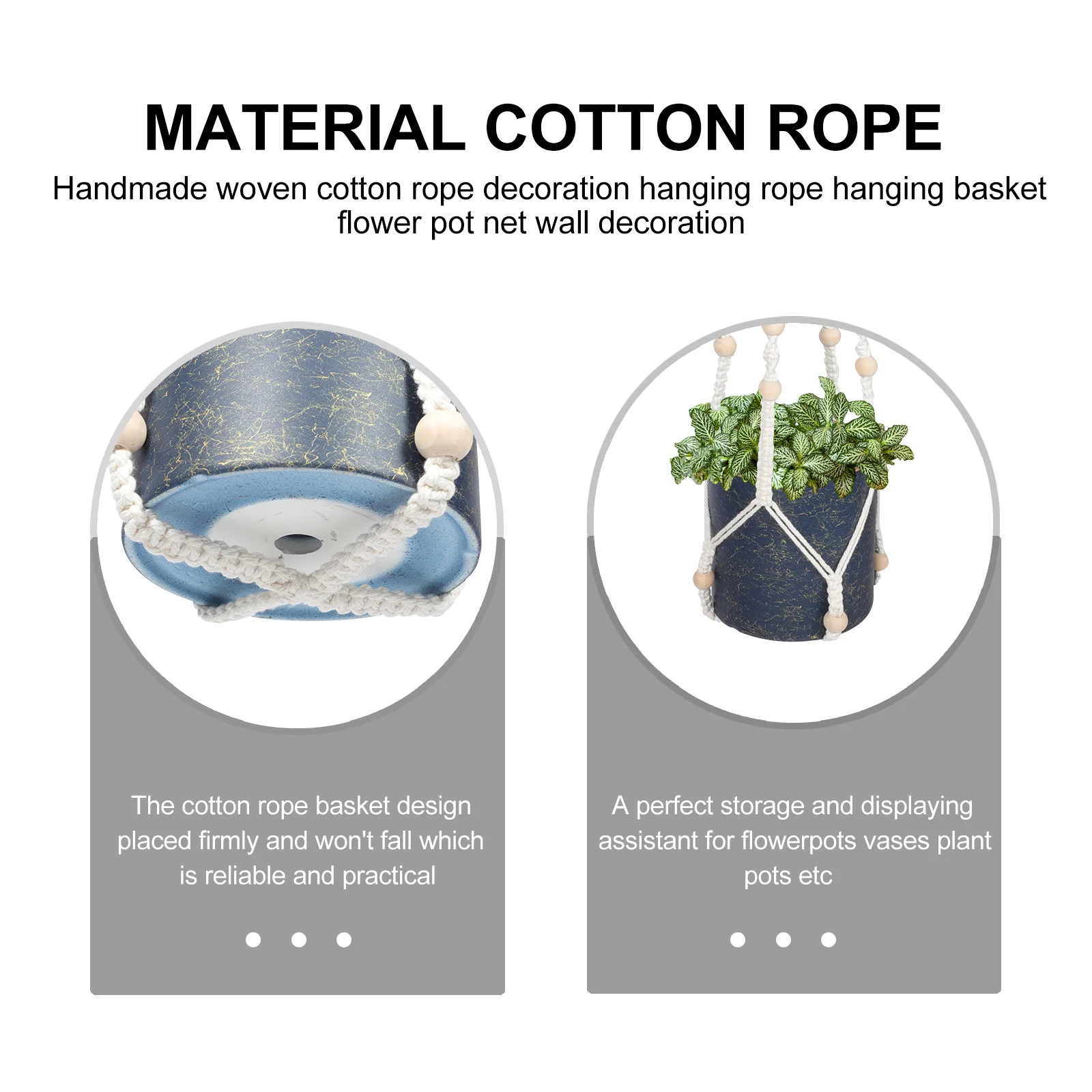 

Hand-Woven Hanging Planter Basket Cotton Flowerpot Rope Bag for Balcony Bedroom Hallway Decor Plant Hanger Storage Solution